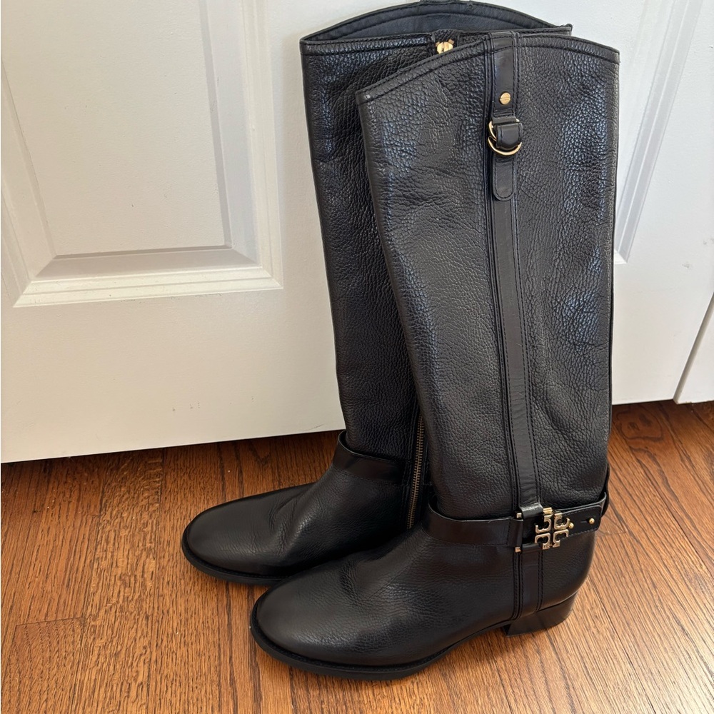 Tory Burch Pebbled Black Leather Boots, Size 11 Medium